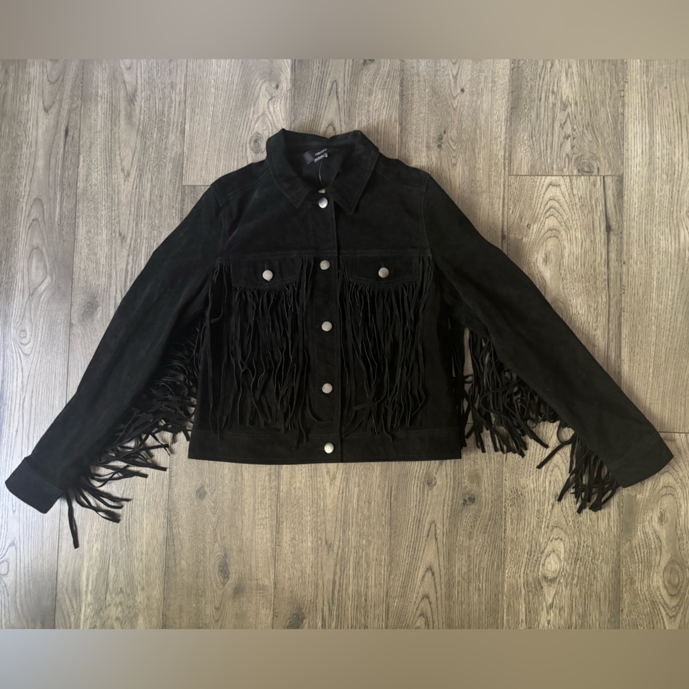 NWT - FOREVER 21 | Black Suede Leather Fringe Jacket M